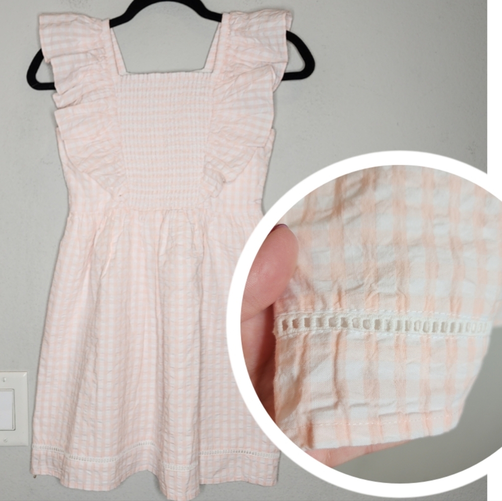 NWT Janie and Jack Light Pink Gingham Seersucker Dress Size 10 Smocked Cotton